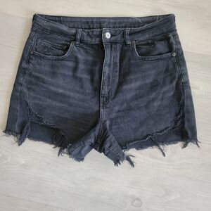 American Eagle Black Jean Shorts Distressed Frayed Hem